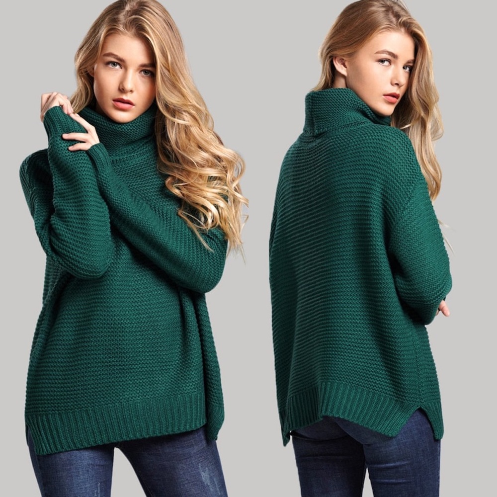 Knit turtleneck sweater charcoal green - Picture 2 of 3